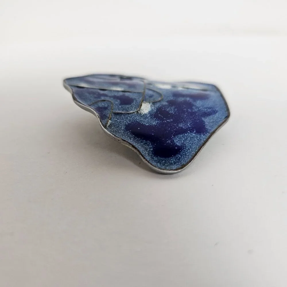 Abani Tie Blue Enamel Clip On Pin Cloisonne Modernist MCM Art‎ Jewelry Vtg Abana